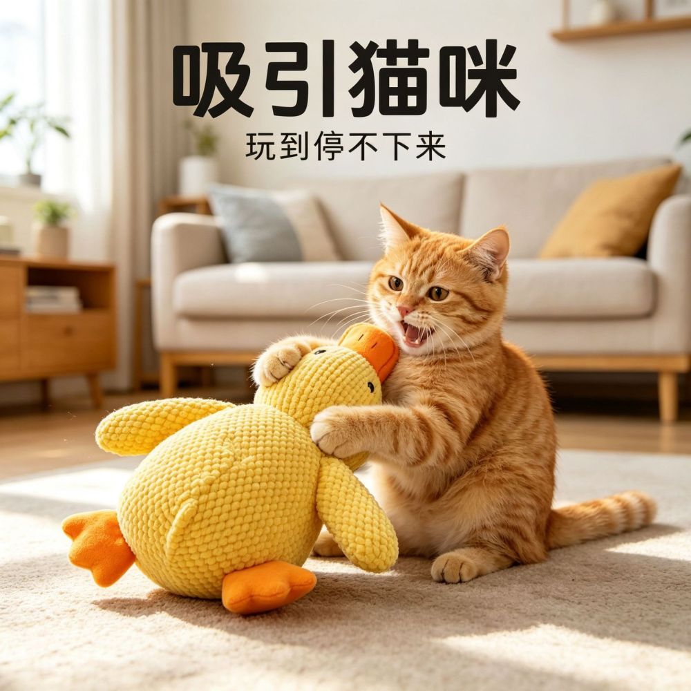 Kedi Nanesi Peluş Sarı Ördek Oyuncağı, Hışırtılı ve Sesli