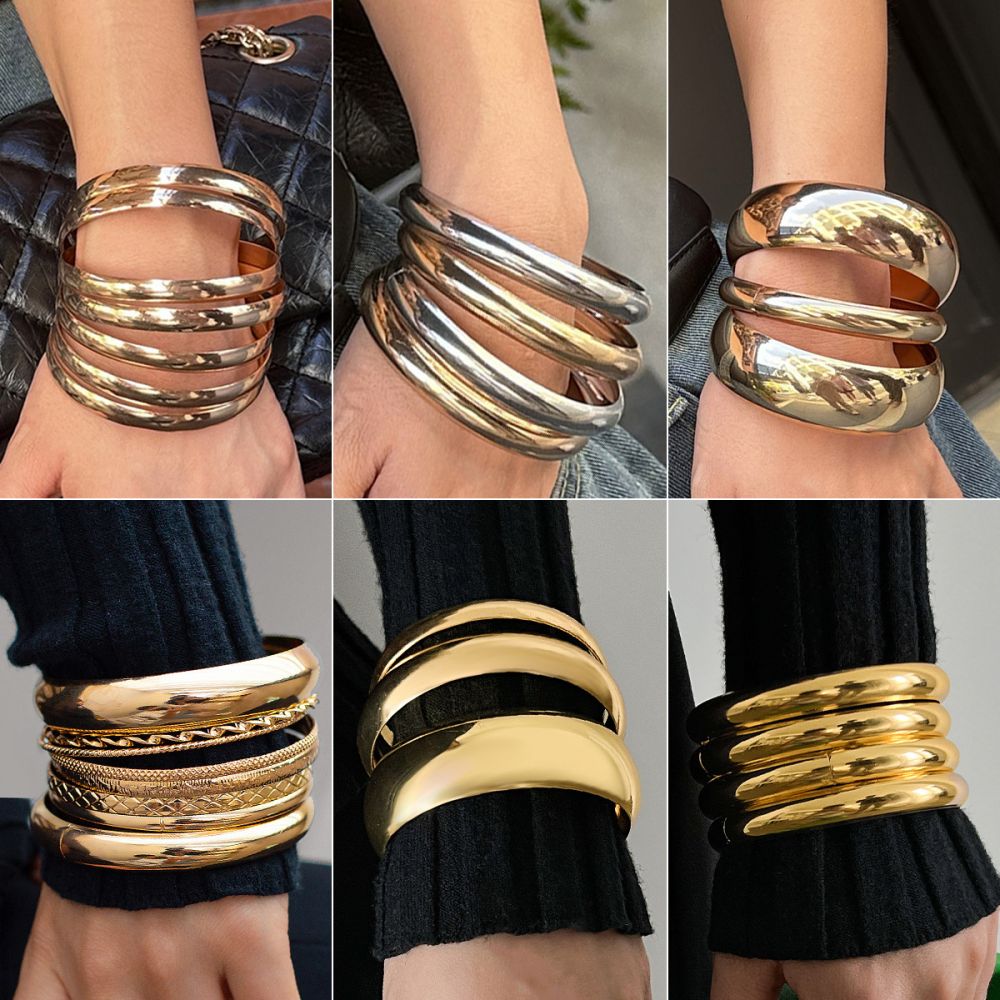 Europäische und amerikanische grenzüberschreitende Mode Metall Bühnen Armbandsatz für Frauen, personalisiertes übertriebenes Zahnrad breites Armband Armreif