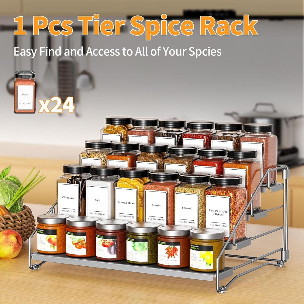 Wrought iron spice rack foldable kitchen counter spice bottle display shelf multi-layer storage rack step spice rack - 2