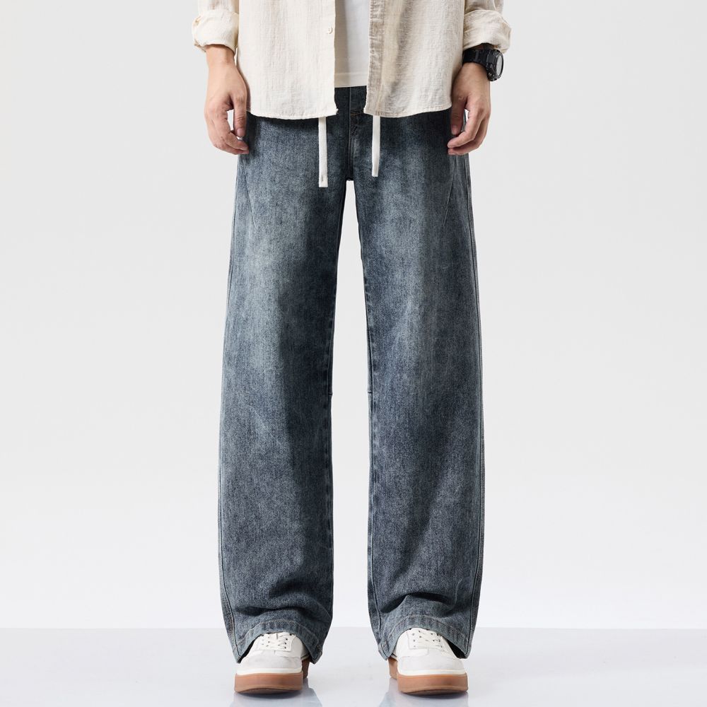 Große Größen Herren-Jeans, locker, Wide-Leg, Vintage-Waschung, elastisch