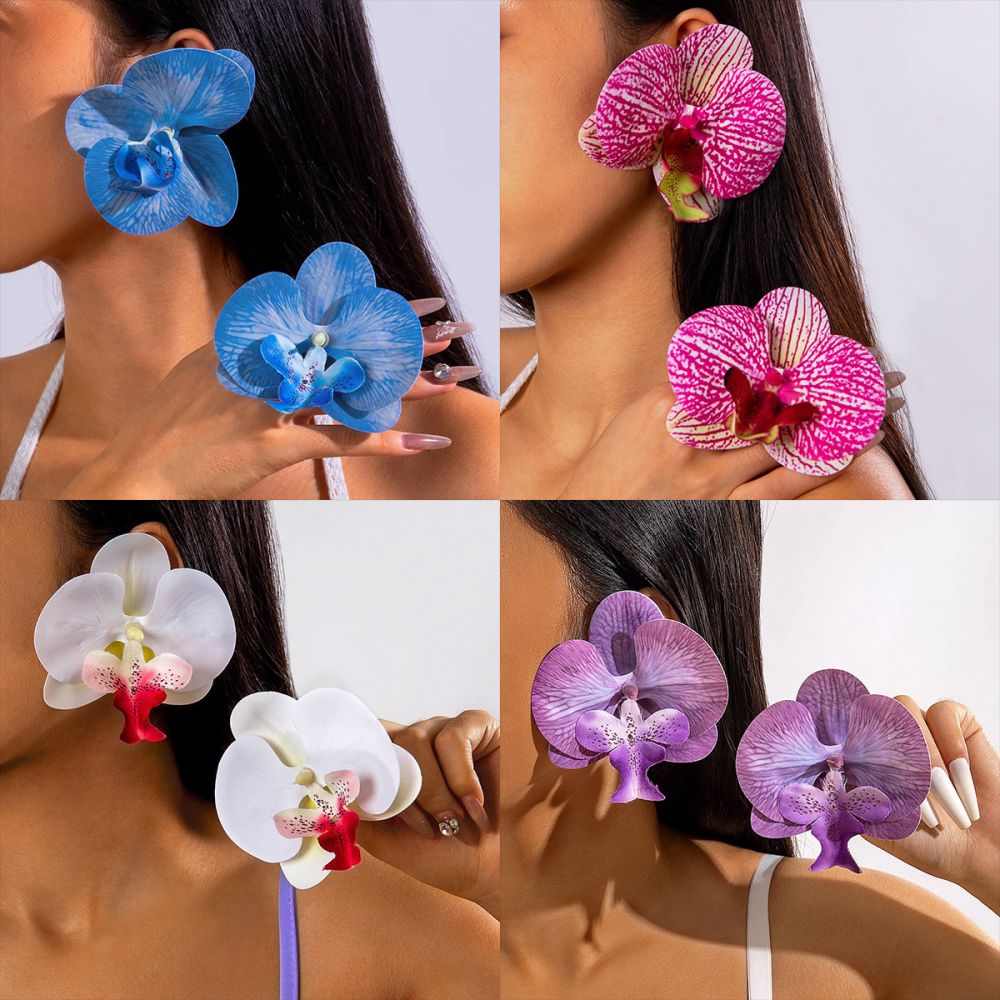 Amazon cross-border 3D colorful large butterfly orchid earrings, simulated flower earrings giving a fresh and atmospheric feel.
