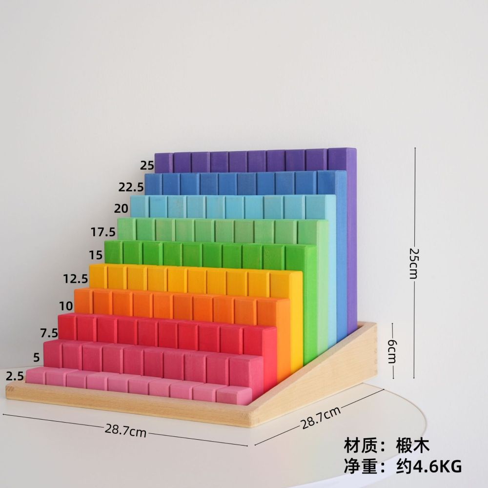 INS-Stil Regenbogen-Stapelbausteine mit großer Treppe, gefärbt im Farbverlauf, zum Stapeln in die Höhe, Farben- und Mengenerkennung, Lernspielzeug für Kindergarten und frühkindliche Förderung, Hersteller Großhandel