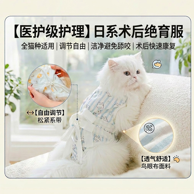 Verstellbarer Katzen-Sterilisationsanzug mit Bindeverschluss, Anti-Leck - 1