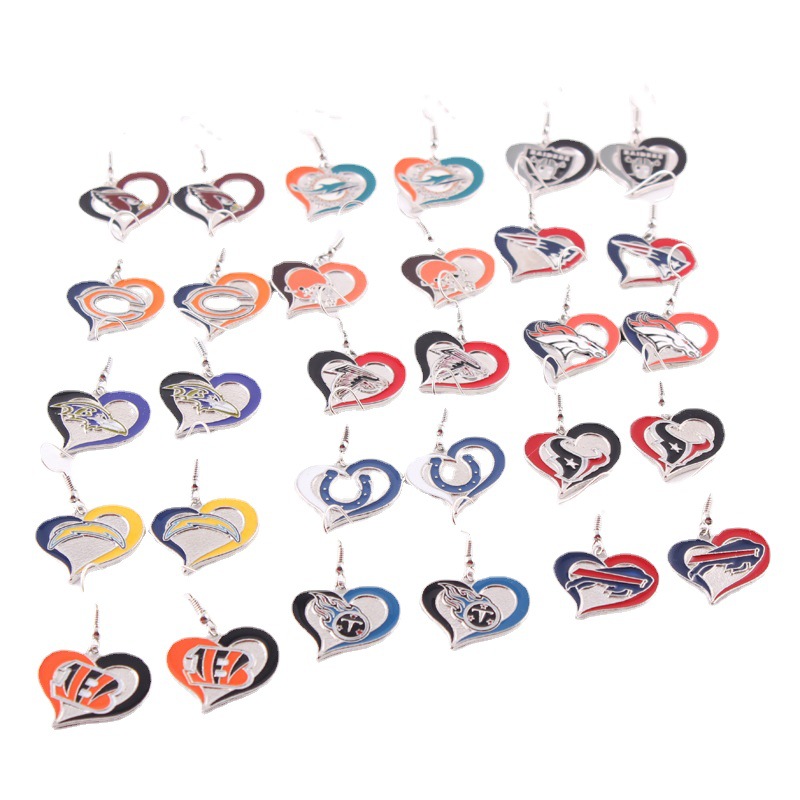 NFL Peach Heart Drop Oil 32 Sports Team Series Earrings with Cowboys, Steelers, Pirates, Seahawks and Other Team Logos