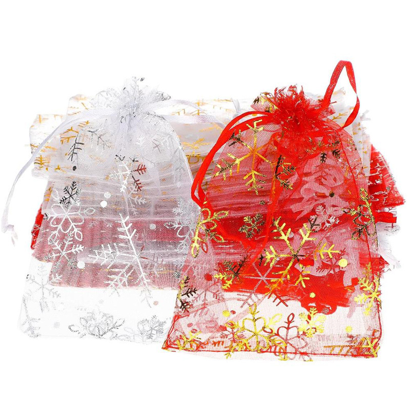 Christmas Snowflake Drawstring Organza Candy Bags