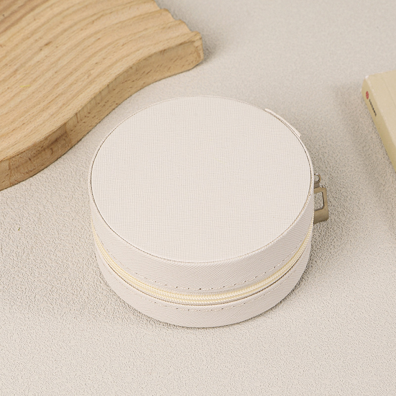 Trend Setter Minimalist Yuvarlak Takı Saklama Kutusu Fermuarlı Küpe Yüzük Kutusu Kişisel Seyahat Aksesuar Kutusu Stokta - 7