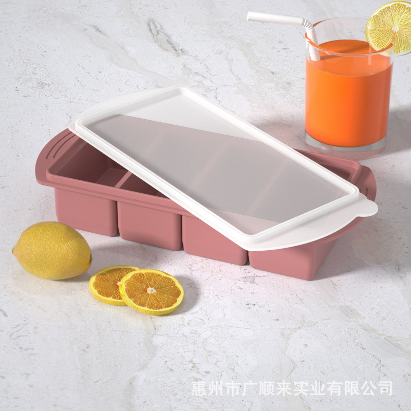 跨境冻汤硅胶模具冰格4格家用食物辅食储存盒保鲜盒冷冻托盘带盖 - 12