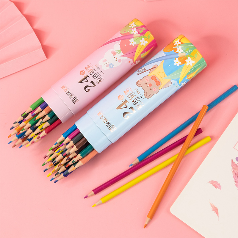 Çocuk renkli yağlı pastel seti, kova ambalaj ve kalem
