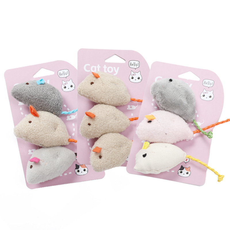 Realistic Plush Mouse Cat Toy with Catnip, 3-Piece Set