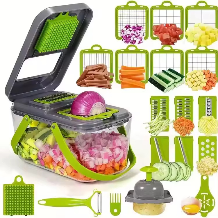 Vegetable Cutter Set with Container, 22-Piece, Shredding and Julienne