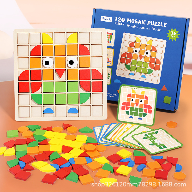Holz-Mosaik 3D-Geometrie-Bausteine Puzzle
