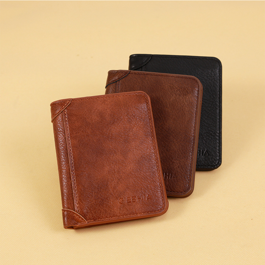 2024 Retro Ultra Slim Men's Wallet Multifunctional Driver's License Tri-fold Short Wallet Cross-border Men's Credit Card Holder