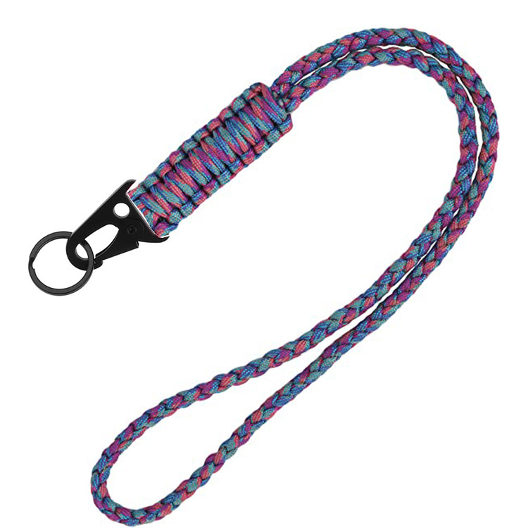 Heavy Duty Braided Paracord Neck Lanyard Keychain Men Women Outdoor Survival Paracord Necklace for Camera, Wallet and Keys