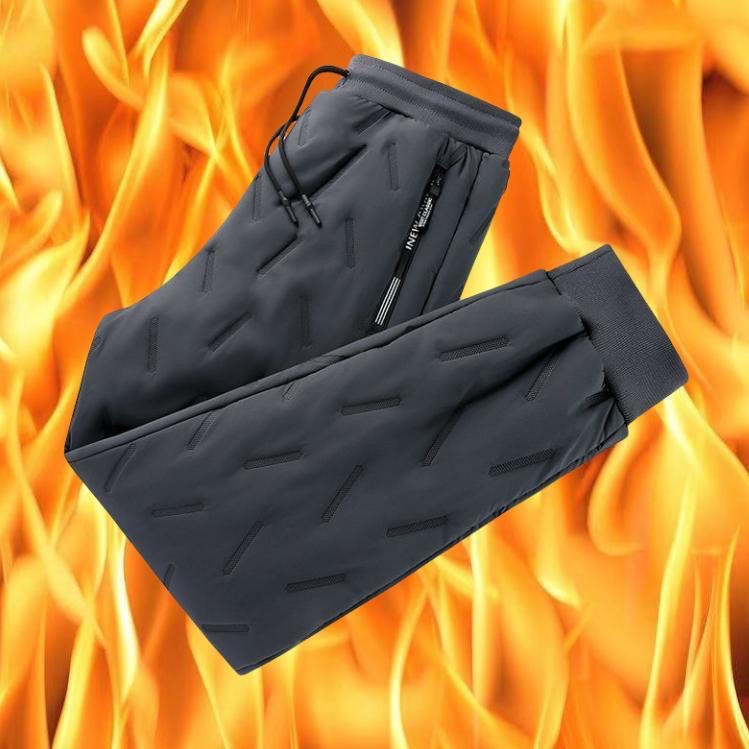 Men's Fleece-Lined Thickened Windproof Cotton Trousers, Lamb Wool Warm Casual Pants