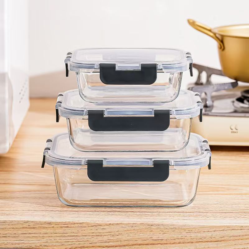 Cross-border heat-resistant transparent food storage container, food-grade lunch box, rectangular high borosilicate glass lunch box, Amazon. - 4
