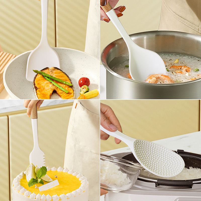 Silikon spatula ve kaşık 13 parçalı set yapışmaz silikon spatula süt beyazı gıda sınıfı silikon mutfak eşyaları seti satışa hazır - 3