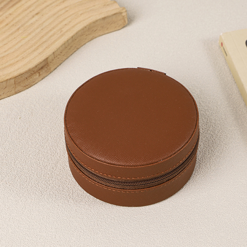 Trend Setter Minimalist Yuvarlak Takı Saklama Kutusu Fermuarlı Küpe Yüzük Kutusu Kişisel Seyahat Aksesuar Kutusu Stokta - 10