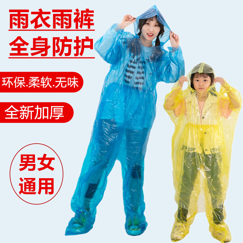Einweg-Regenmantel und Regenhose Set geteilt für Erwachsene und Kinder verdickter langer Ganzkörper wasserdichter Poncho transparent große Größe Poncho