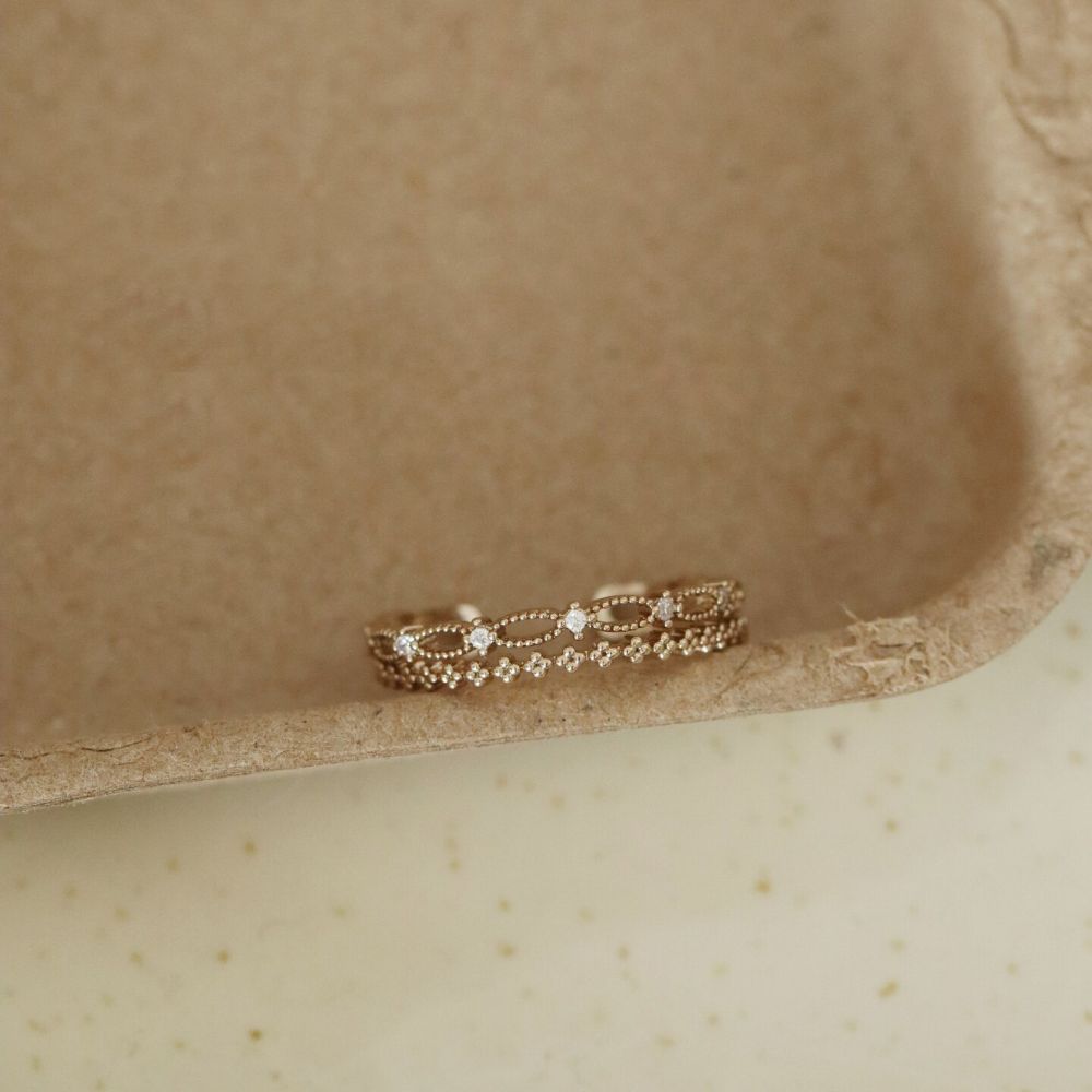 Vintage coffee gold open ring, thin stackable design