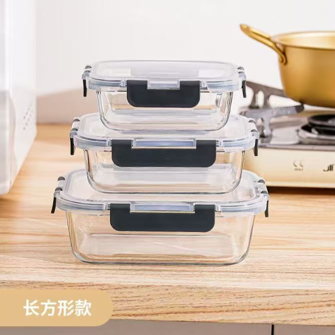 Cross-border heat-resistant transparent food storage container, food-grade lunch box, rectangular high borosilicate glass lunch box, Amazon. - 7