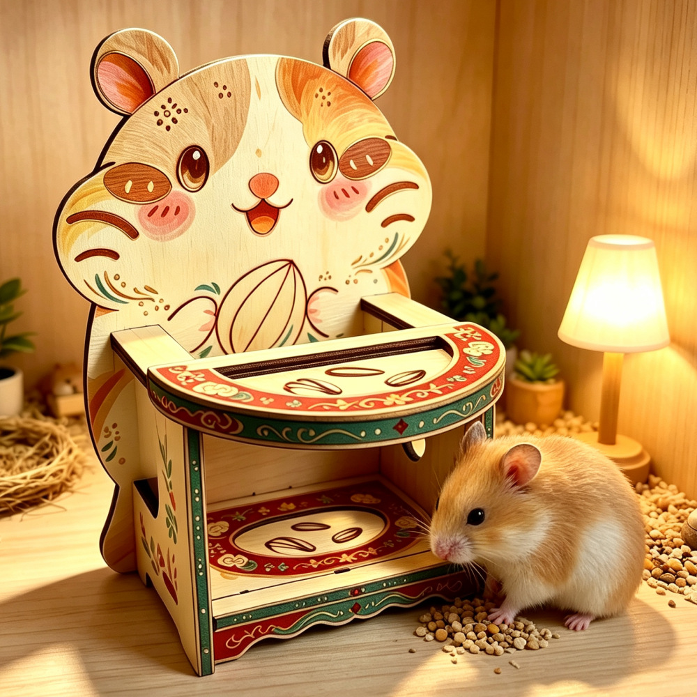 Hamster Dining Table and Chair Set, Solid Wood, Small Pet Decoration