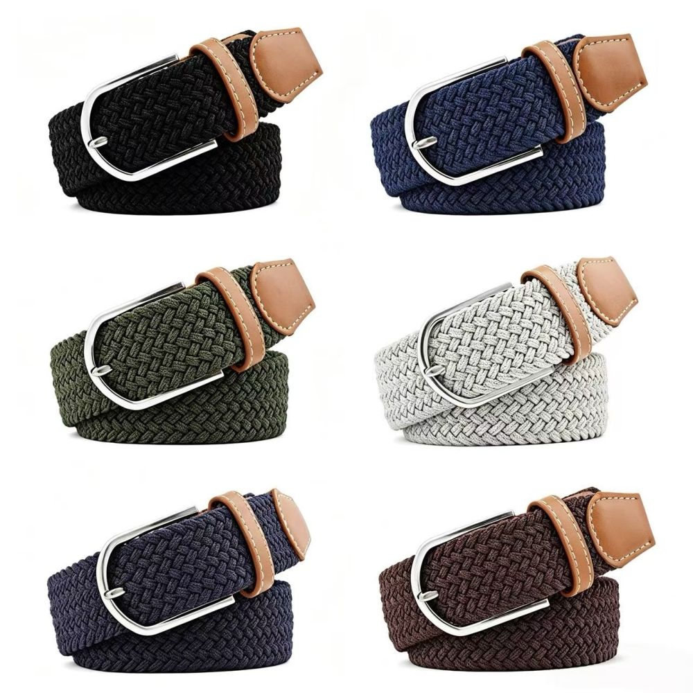 Elastic Waistband New Men's Golf Stretch Belt Women's Casual Woven Canvas Pin Buckle Leather Belt In Stock