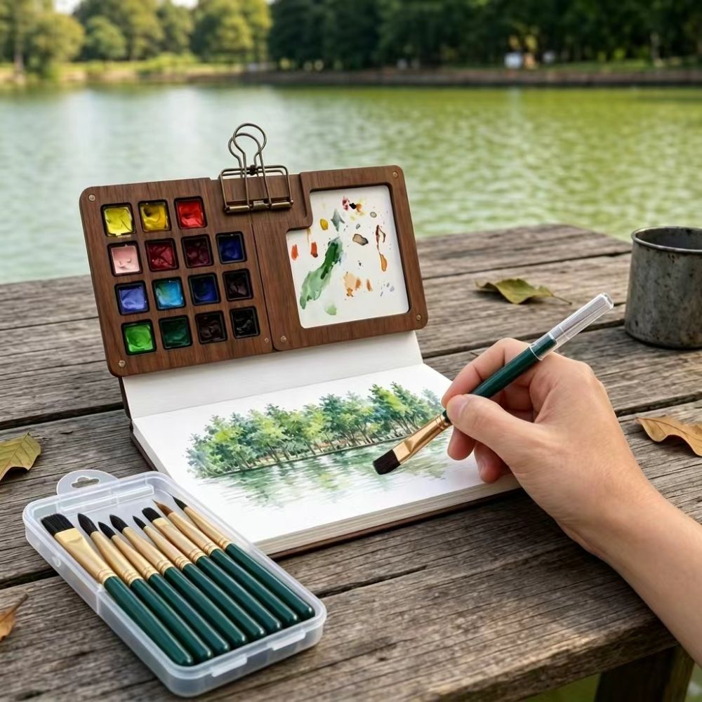 Grenzüberschreitender Bestseller tragbares Aquarellpinsel-Set 8-teilig hochwertige Nylon-Haare Outdoor-Skizzen Mal-Werkzeug