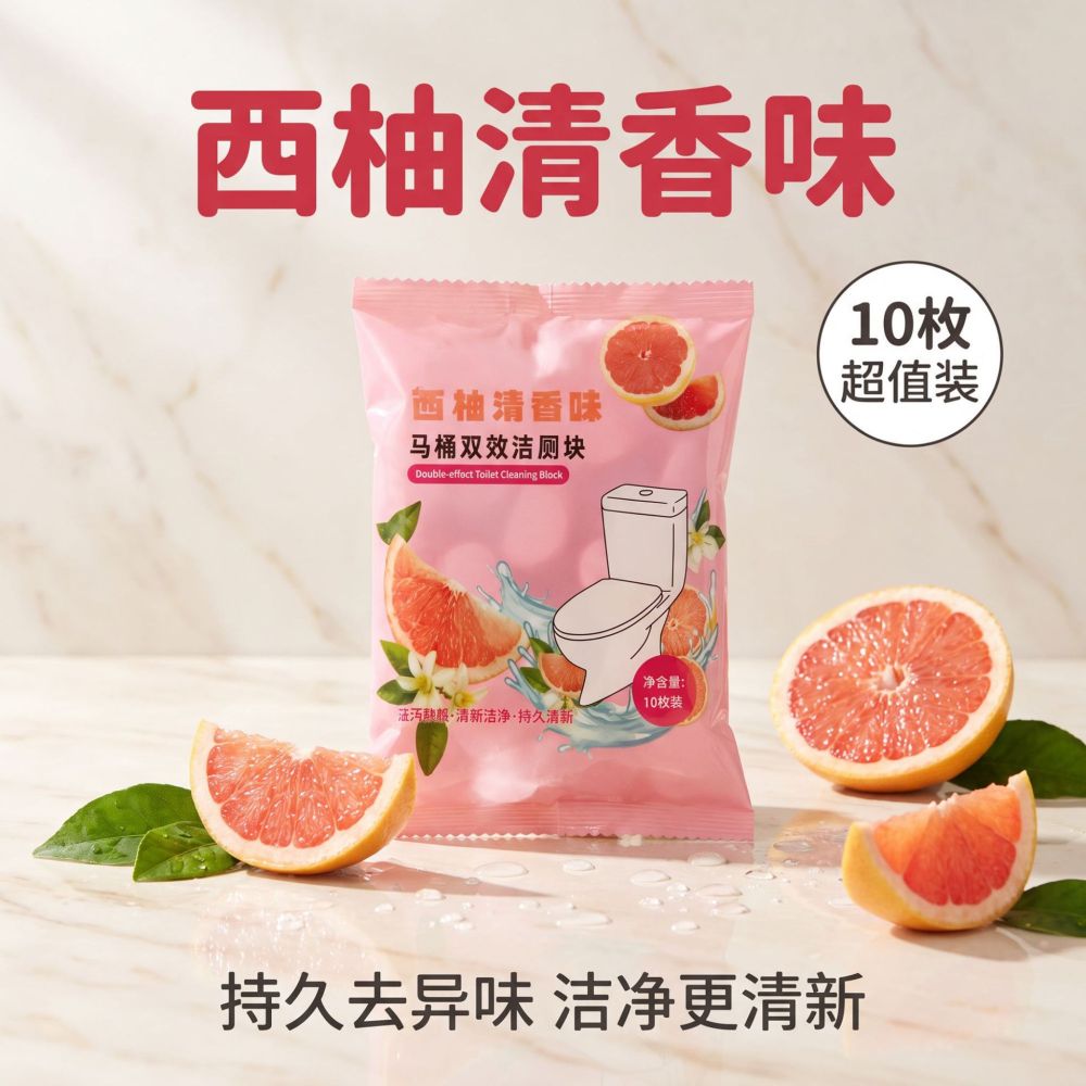 Grapefruit Scented Toilet Cleaning Block, Blue Foam, Descaling and Deodorizing