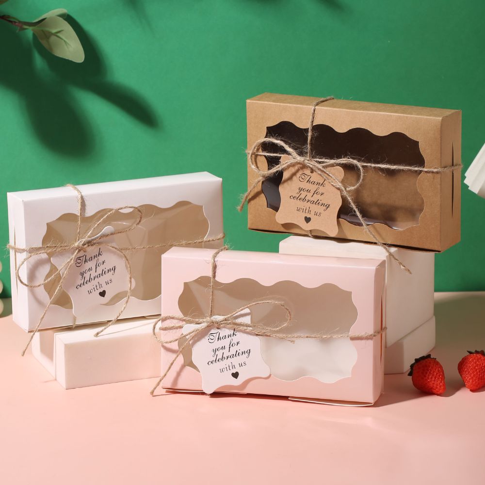 Kraft Paper Cake and Cookie Box with White Clear Window