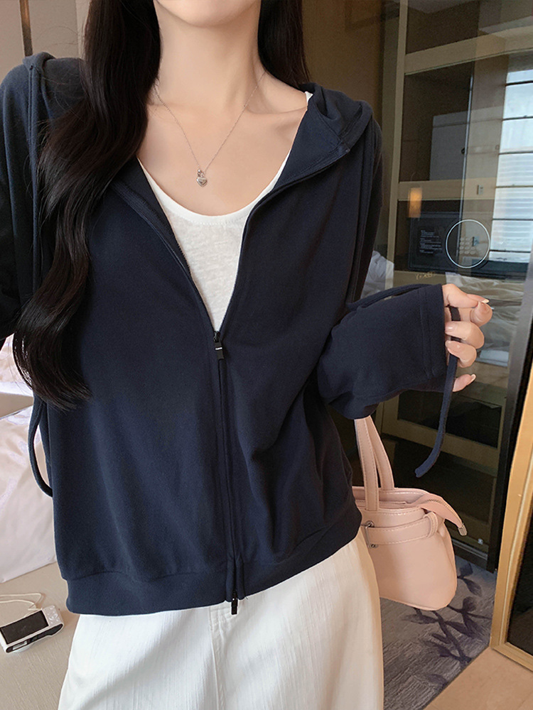 Kapuzen-Reißverschluss-Sweatshirtjacke für Damen, Frühling und Herbst, locker geschnitten
