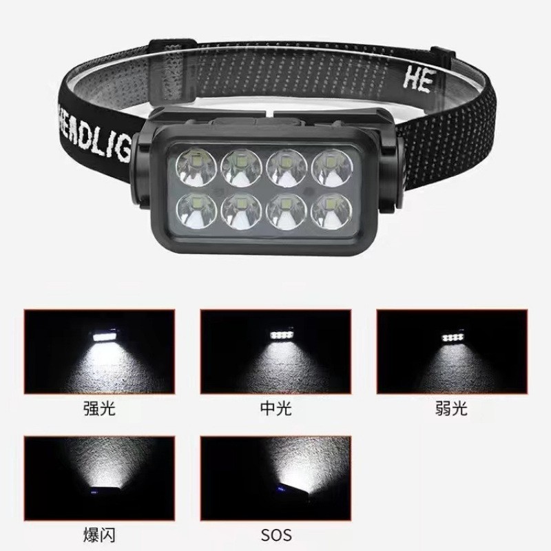 8 LED Kafa Lambası, Çok Fonksiyonlu, Taşınabilir, Güçlü Işık