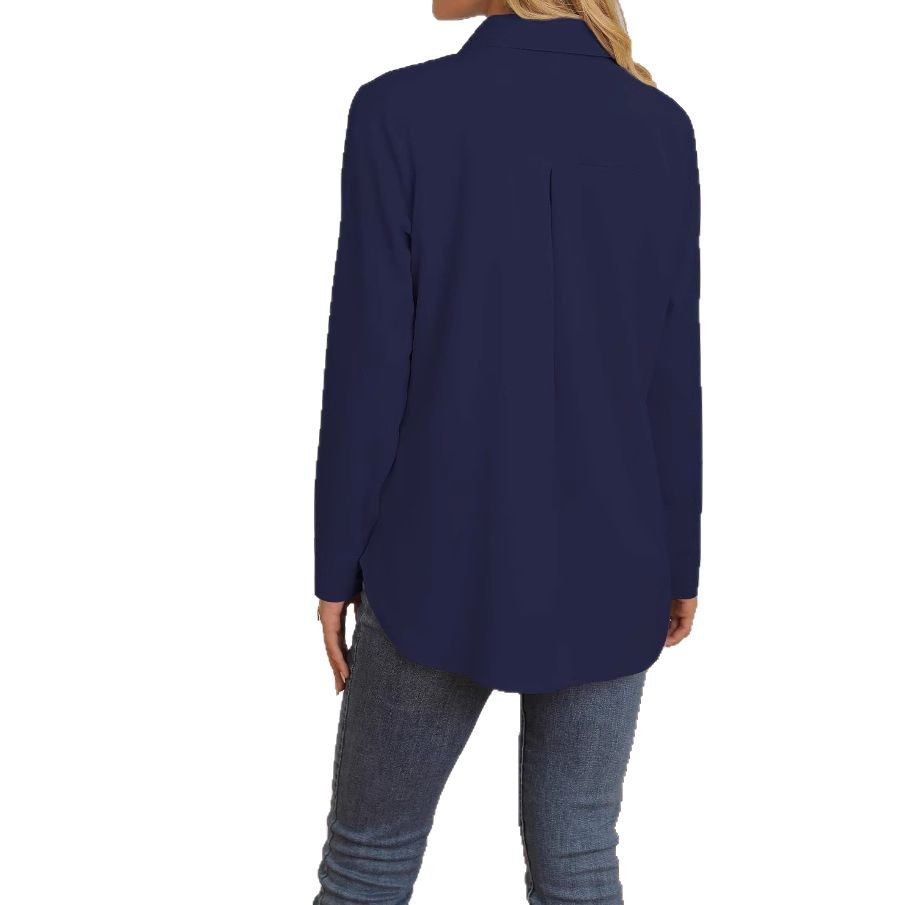 2025 Amazon Europa und USA Damen Hemdbluse in Uni-Farbe, neues Frühjahr/Sommer-Modell, modisch mit Umlegekragen, langarm, elegant und lässig, mit Knöpfen