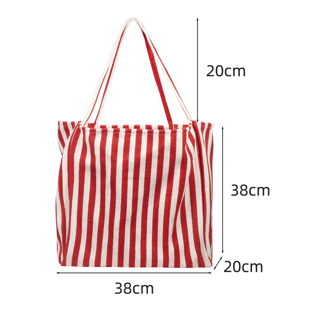 Damenhandtasche aus Leinen mit Streifenmuster, Einschulter-Tragegriff, große Kapazität, Canvas-Tasche in schlichtem und frischem Stil, elegant und vielseitig. - 9