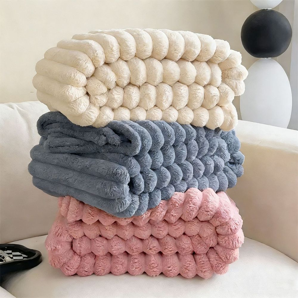 Rabbit Fur Plush Blanket, Thick Coral Fleece Winter Throw - 1