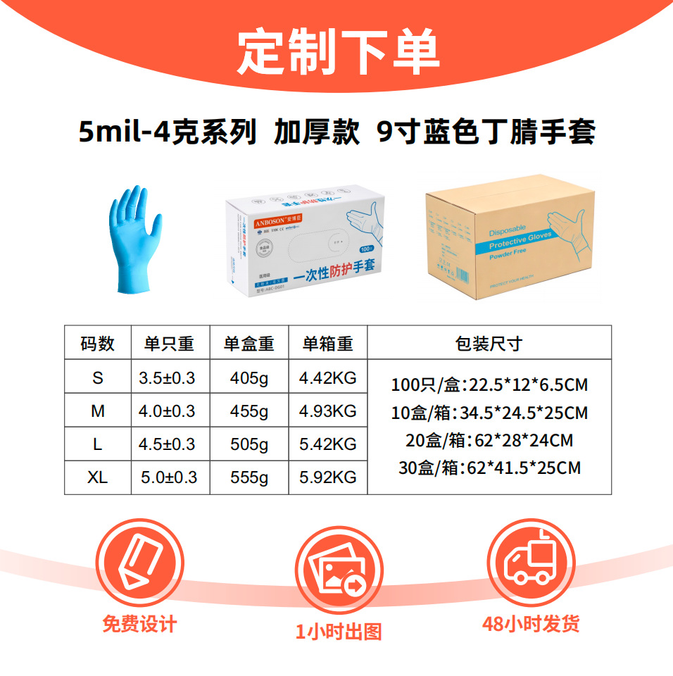Amberson Food-Grade Powder-Free Disposable Pure Nitrile Gloves