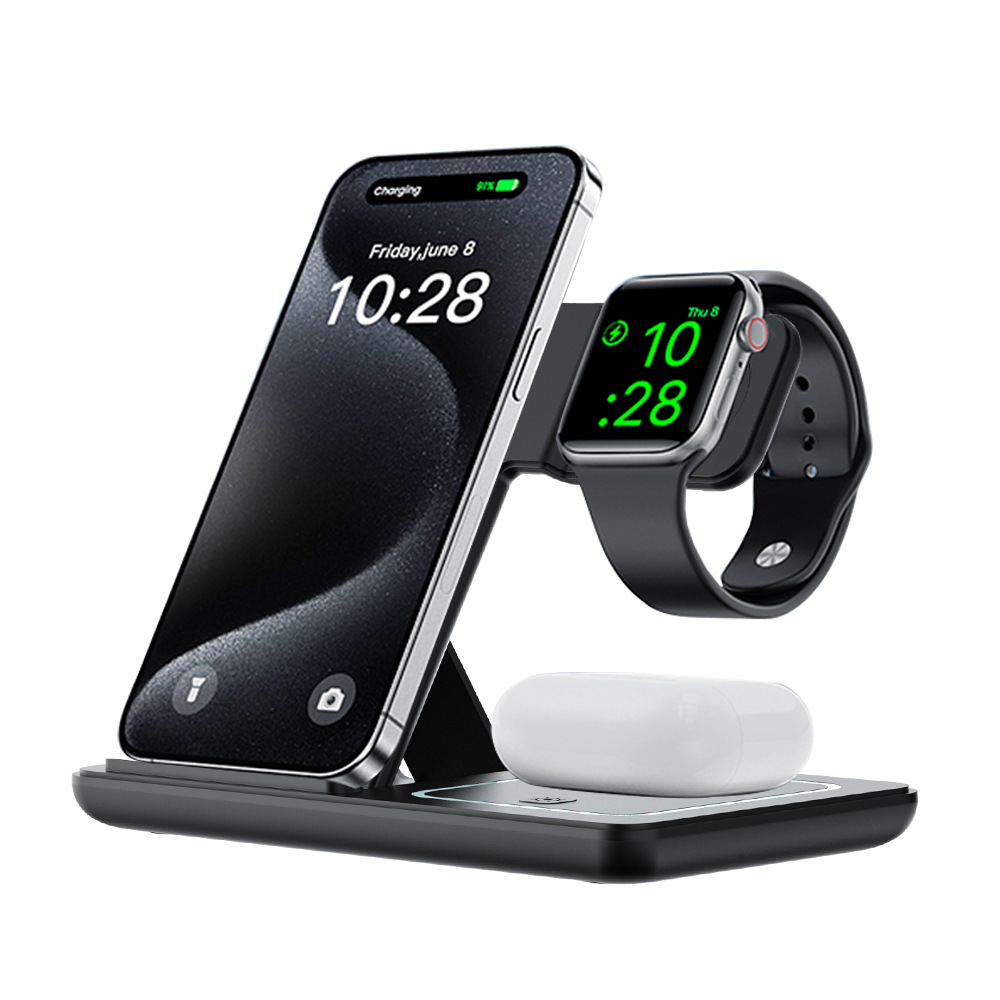 3-в-1 вертикальная складная беспроводная зарядка для Apple iPhone, Watch и наушников, 15 Вт быстрая беспроводная зарядка