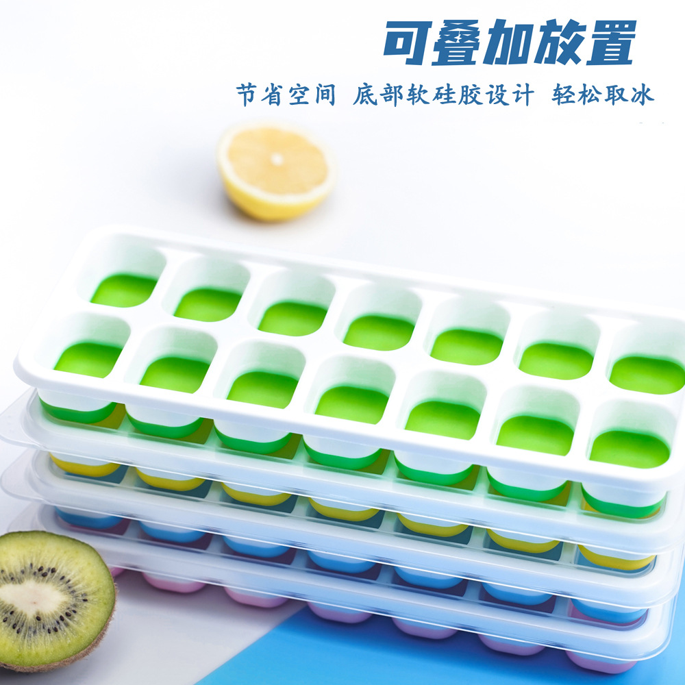 6-compartment 14-compartment square ice cube mold with lid, silicone soft-bottom easy-release ice box, homemade ice cube tray - 3