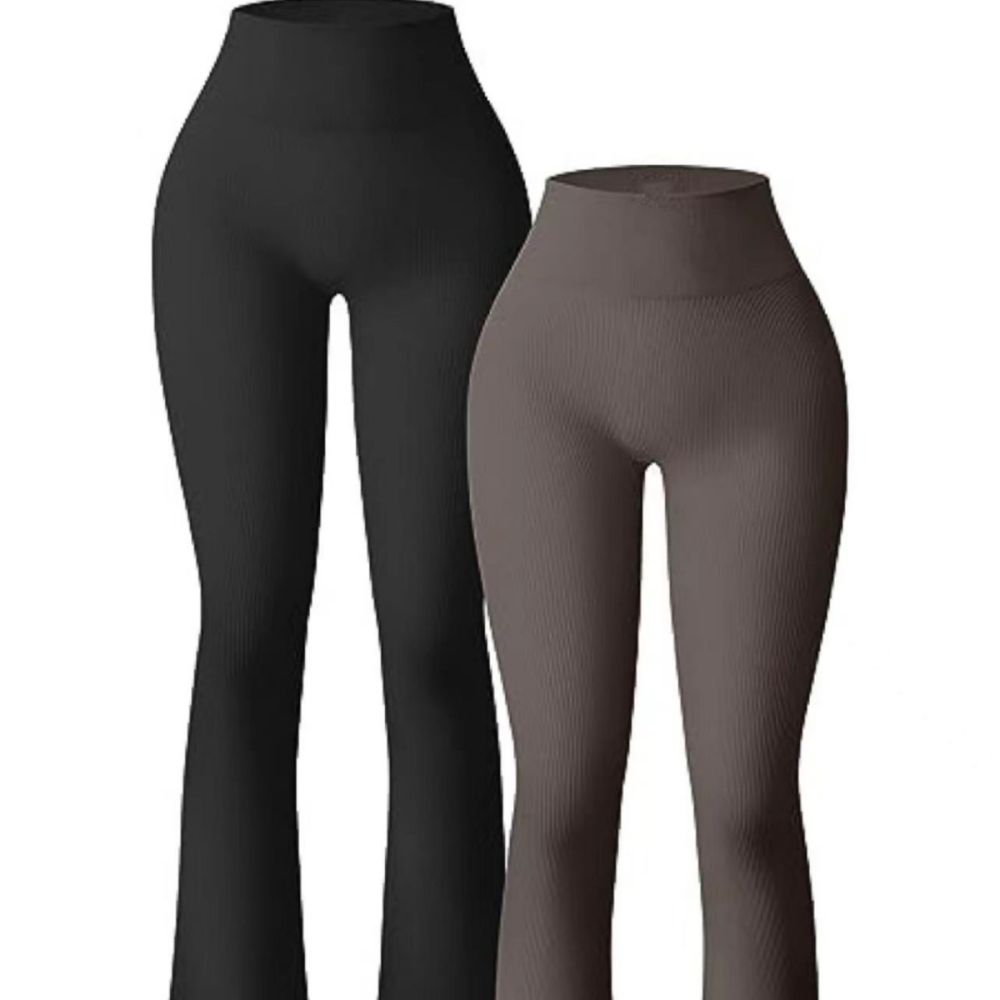 High-Waist Flared Ribbed Yoga Pants, Sports Long Leggings for Women