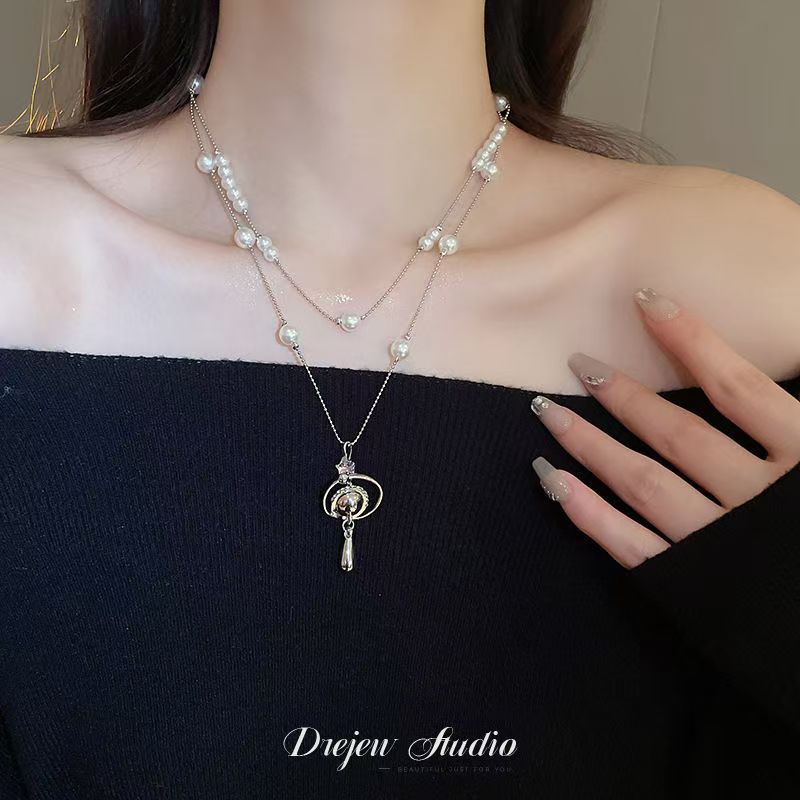 Perlenkette mit abnehmbarer Kette, stapelbar, hochwertiges Design