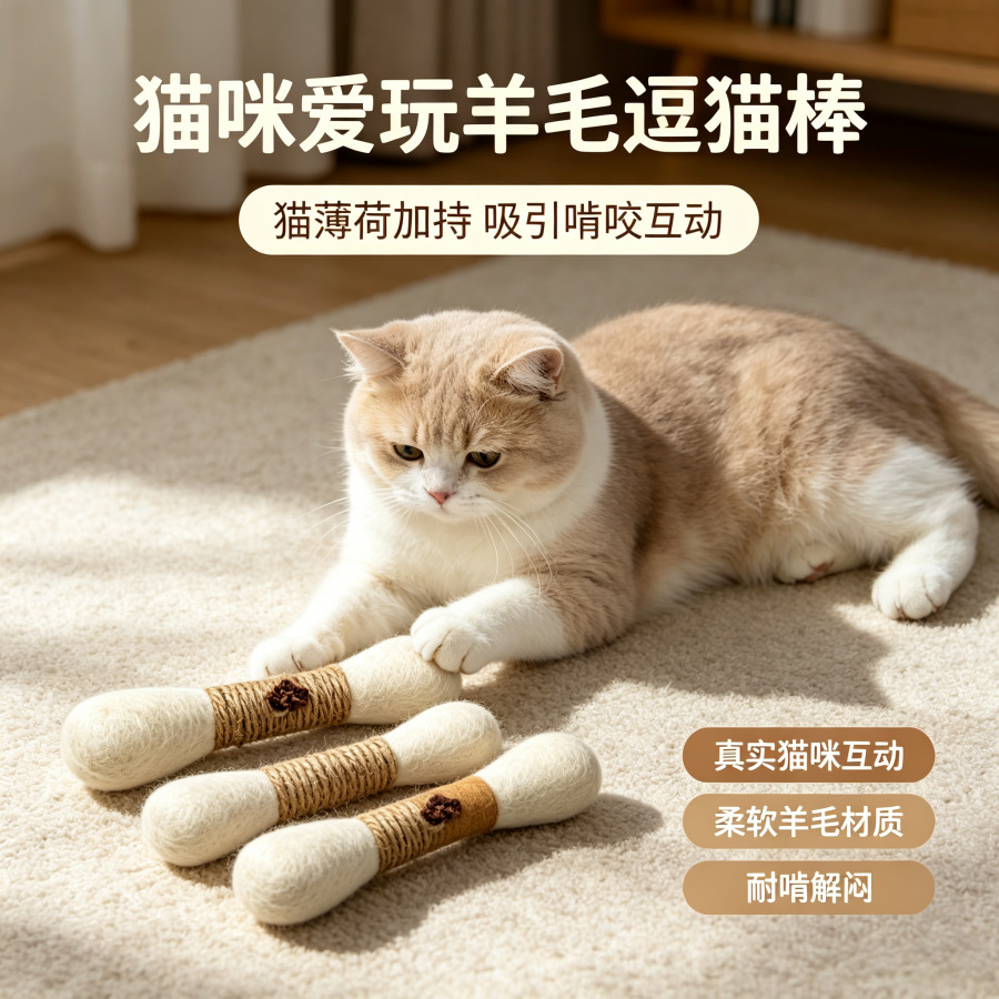 Pure Wool Cat Toy with Large Cotton Swab and Catnip
