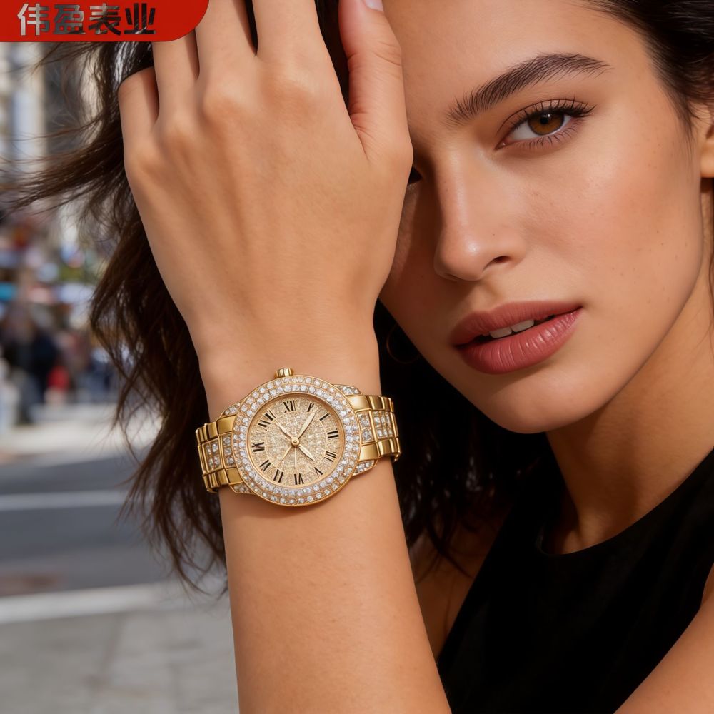 Women's Best-Selling Starry Sky Rhinestone Watch Roman Round Lucky Basin Full Diamond Bracelet Set Quartz Watch