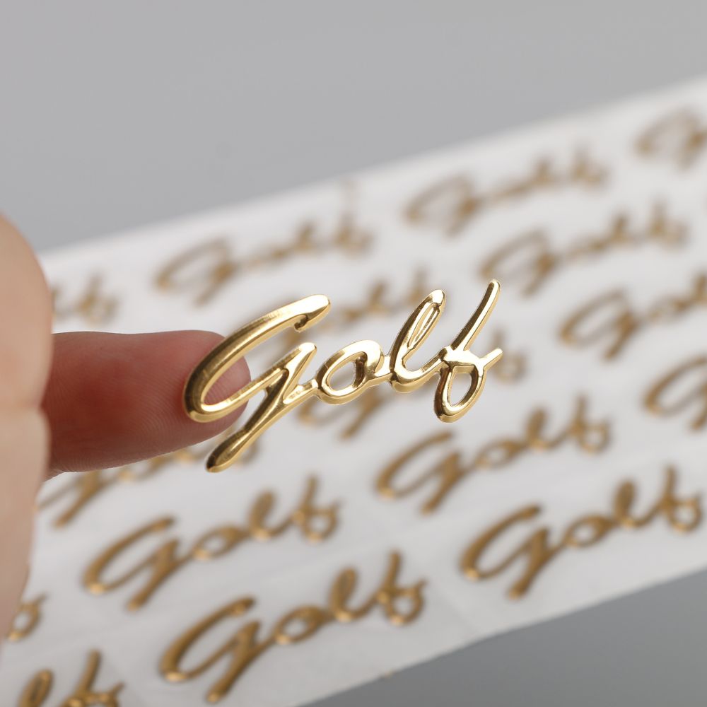 3D metal logo label, self-adhesive, hot stamping