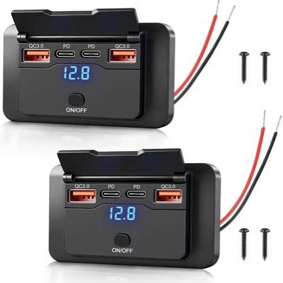 New Car Bus Modified Vehicle Charger Dual QC+ Dual PD Digital Voltmeter Push Button Switch
