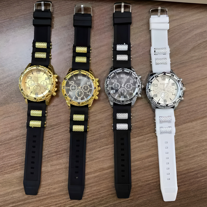 Men's quartz watch, silicone band, casual style