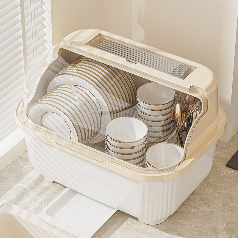 Kitchen storage box large capacity with draining rack - 1
