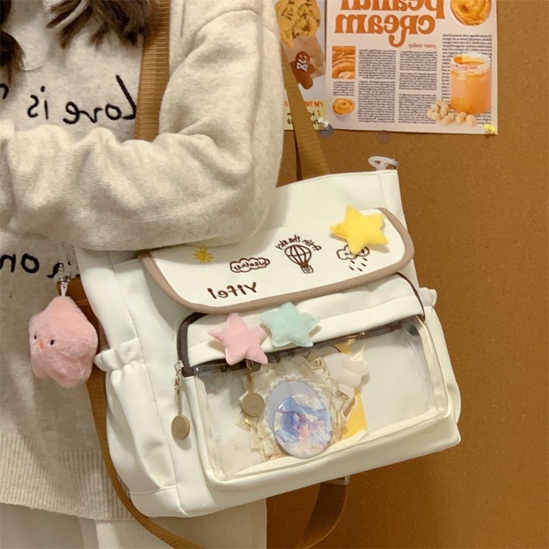 Süße bestickte große Tragetasche mit transparentem Stab Hirse Schmerz Tasche einzelne Schulter Studenten Crossbody Tasche Frau niedlich - 2