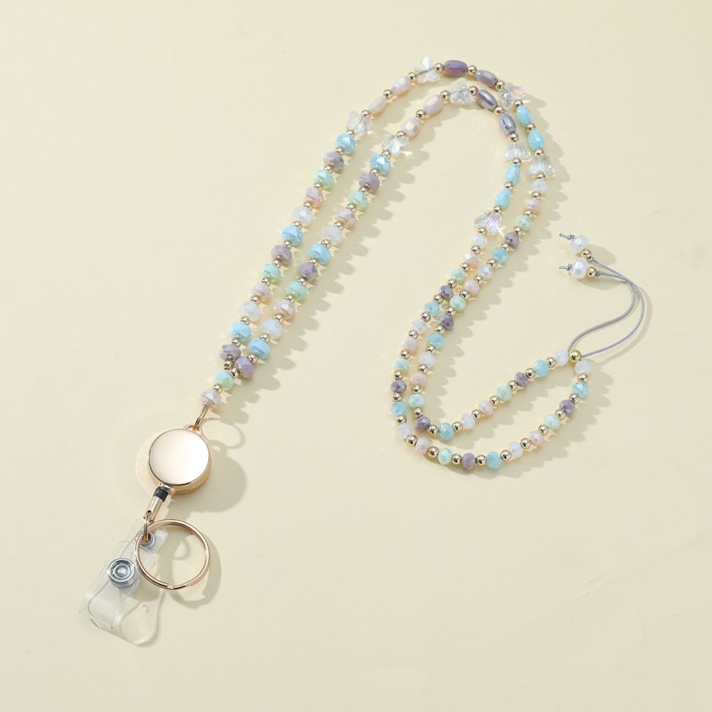 New Cross-Border Bestselling Colorful Crystal Beaded Lanyard Strap with Badge Holder ID Card Holder Stretchable Necklace LANYARD