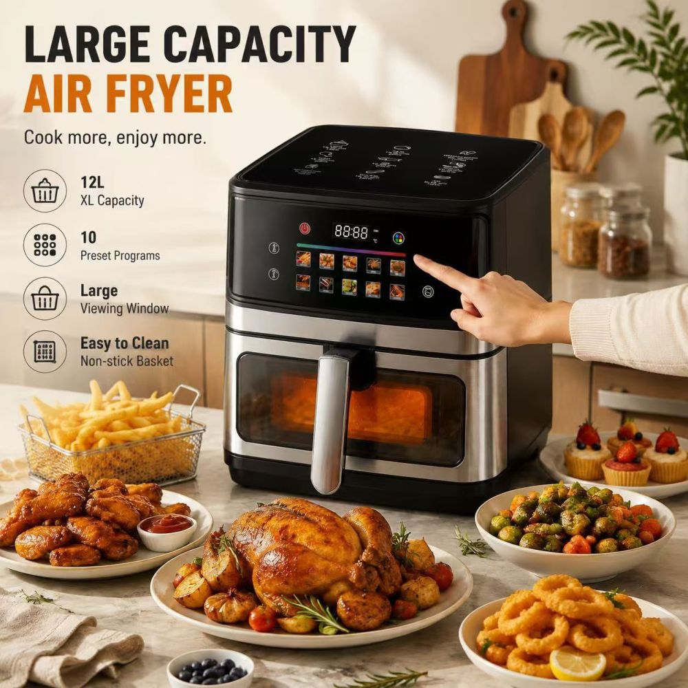 Sınır Ötesi Özel Ürün airfryer 12L Görüntülü Hava Fritöz Büyük Kapasiteli Paslanmaz Çelik Çok Fonksiyonlu ABD Standardı 110V