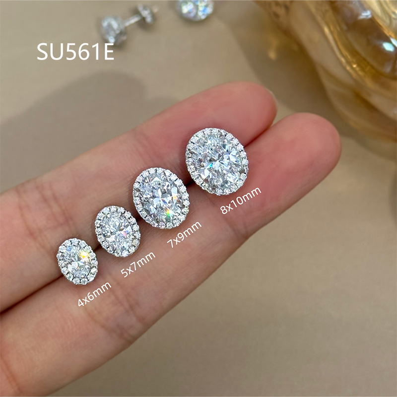 1-3 karat yumurta kesim moissanit küpe, S925 gümüş, kadın