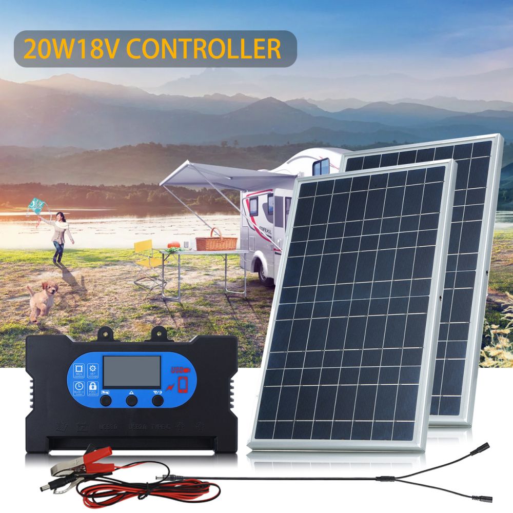 10W 12V 18V Güneş Paneli Seti, Çift Panel, Kontrolörlü, Acil Durum